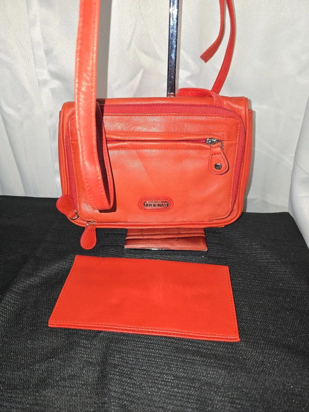 PERLINA MULTIPOCKETS Red Leather Crossbody Bag — Vibrant Red Shoulder Purse